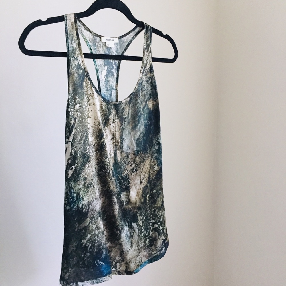HELMUT LANG SILK ABSTRACT PRINT RACERBACK TANK TOP MODERN EDGY Blue Green XS